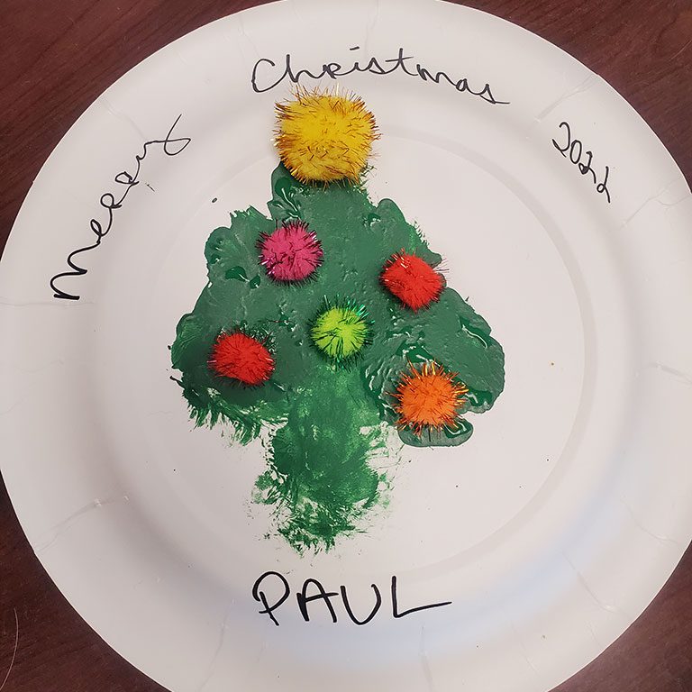Painted Christmas tree craft with Paul