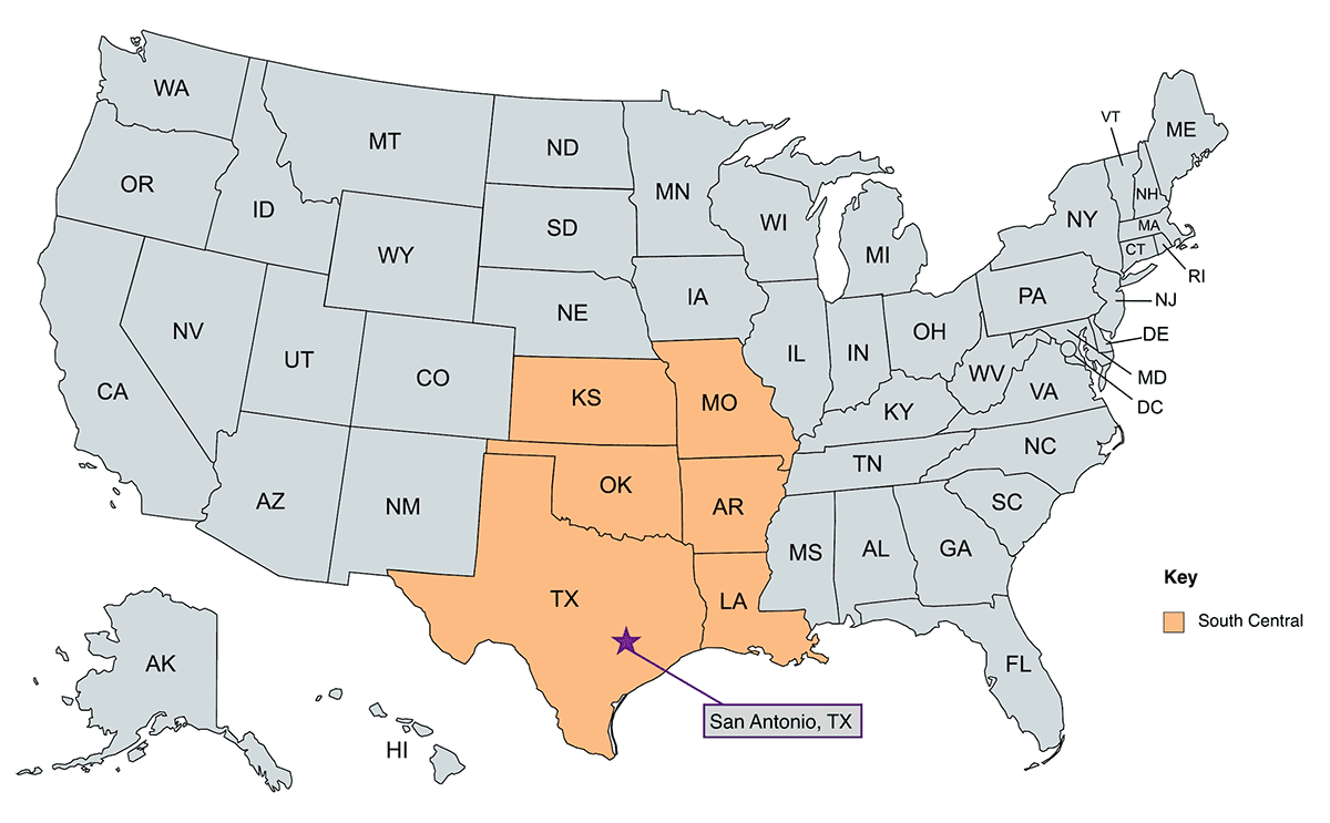 Service Area: South Central Region: Texas, Oklahoma, Kansas, Louisiana, Arkansas, Missouri